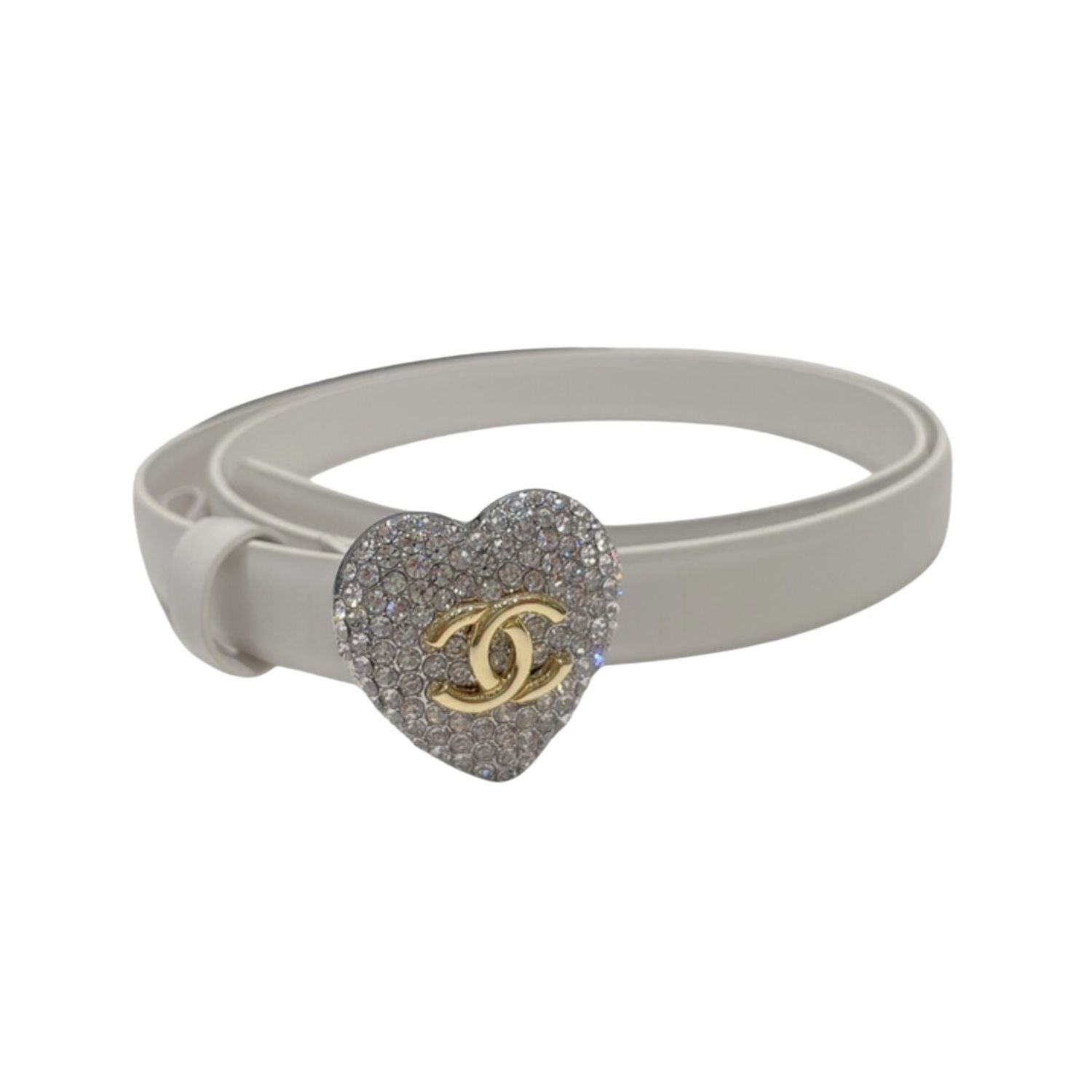 Louis-Vuitton-39.jpg Chanel CC Silver Tone Heart Buckle Belt White For Women - Image 1