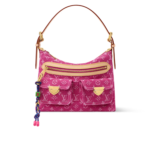 Louis Vuitton Baggy Shouder Bag 11.8in/ 30cm Denim Fuchsia Gold Hardware For Women M28266