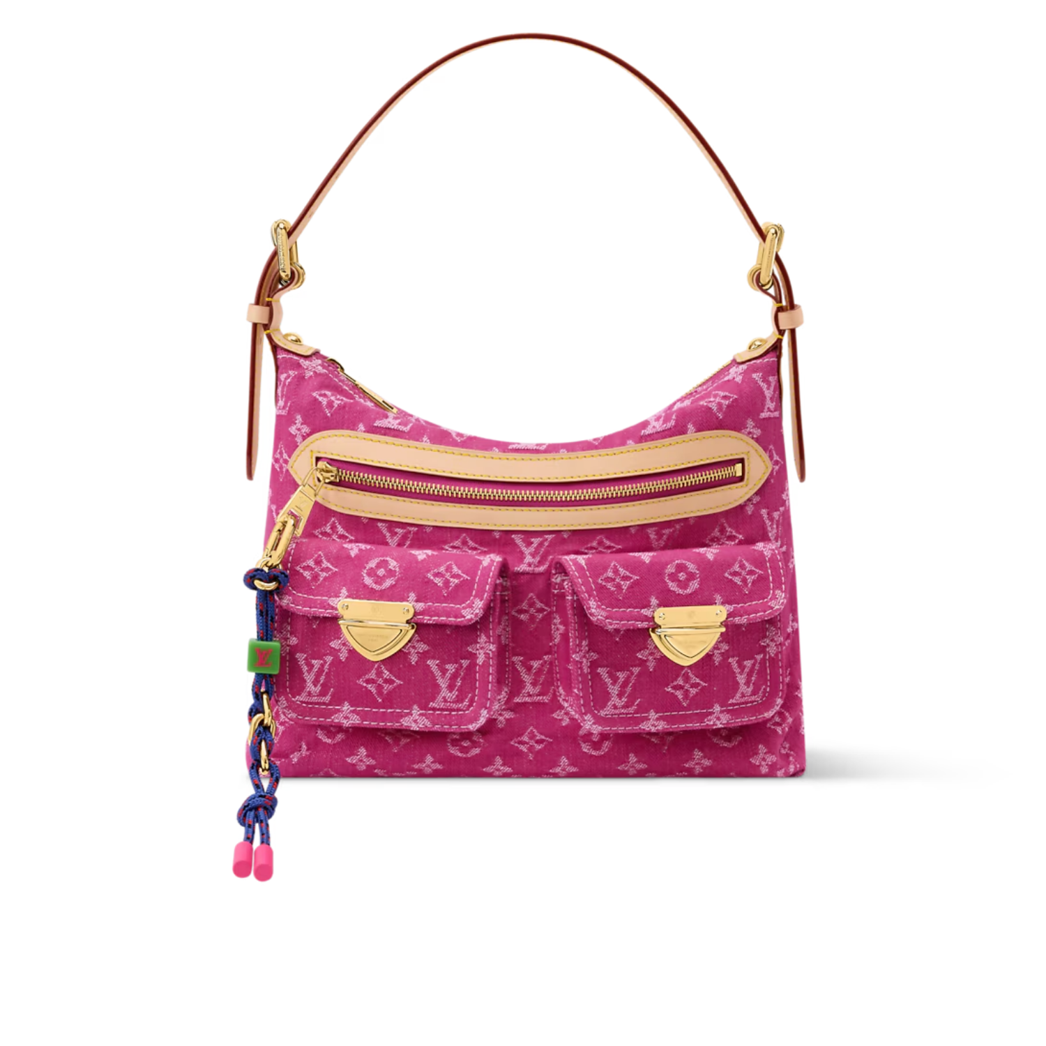 Louis-Vuitton-Baggy-Shoulder-Bag-Fuchsia-Denim-M28266-1.png Louis Vuitton Baggy Shouder Bag 11.8in/ 30cm Denim Fuchsia Gold Hardware For Women M28266 - Image 1