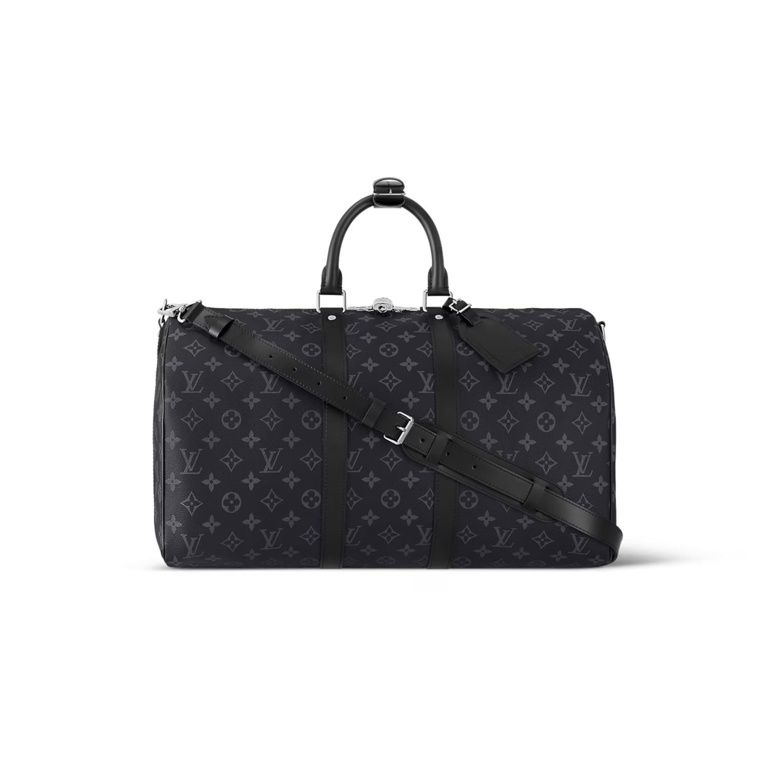 Louis-Vuitton-Keepall-Bandouliere-45-Monogram-Eclipse-1.jpg Louis Vuitton Keepall Bandouliere 45 Travel Bag 17.7in/ 45cm Black Monogram Eclipse Silver Hardware M40569 - Image 1