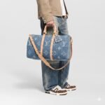 Louis Vuitton Keepall Bandouliere 45 Travel Bag 17.7in/ 45cm Blue Denim Gold Hardware M24315 - Image 2