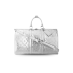 Louis Vuitton Keepall Bandouliere 45 Travel Bag 17.7in/ 45cm Silver Metallic Silver Hardware M12858