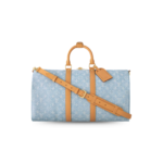 Louis Vuitton Keepall Bandouliere 45 Travel Bag 17.7in/ 45cm Sky Blue Denim Gold Hardware M25334