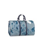 Louis Vuitton Keepall Bandouliere 50 Travel Bag 19.7in/ 50cm Blue For Men Silver Hardware M57946 - Image 3