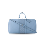 Louis Vuitton Keepall Bandouliere 50 Travel Bag 19.7in/ 50cm Sky Blue Silver Hardware M14122