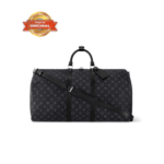 [True-to-ORIGINAL] Louis Vuitton Keepall Bandouliere 55 Travel Bag 21.7in/ 55cm Black Monogram Eclipse Silver Hardawre M40605