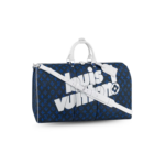 Louis Vuitton Keepall Bandouliere 55 Travel Bag 21.7in/ 55cm Blue For Men Silver Hardware M45874