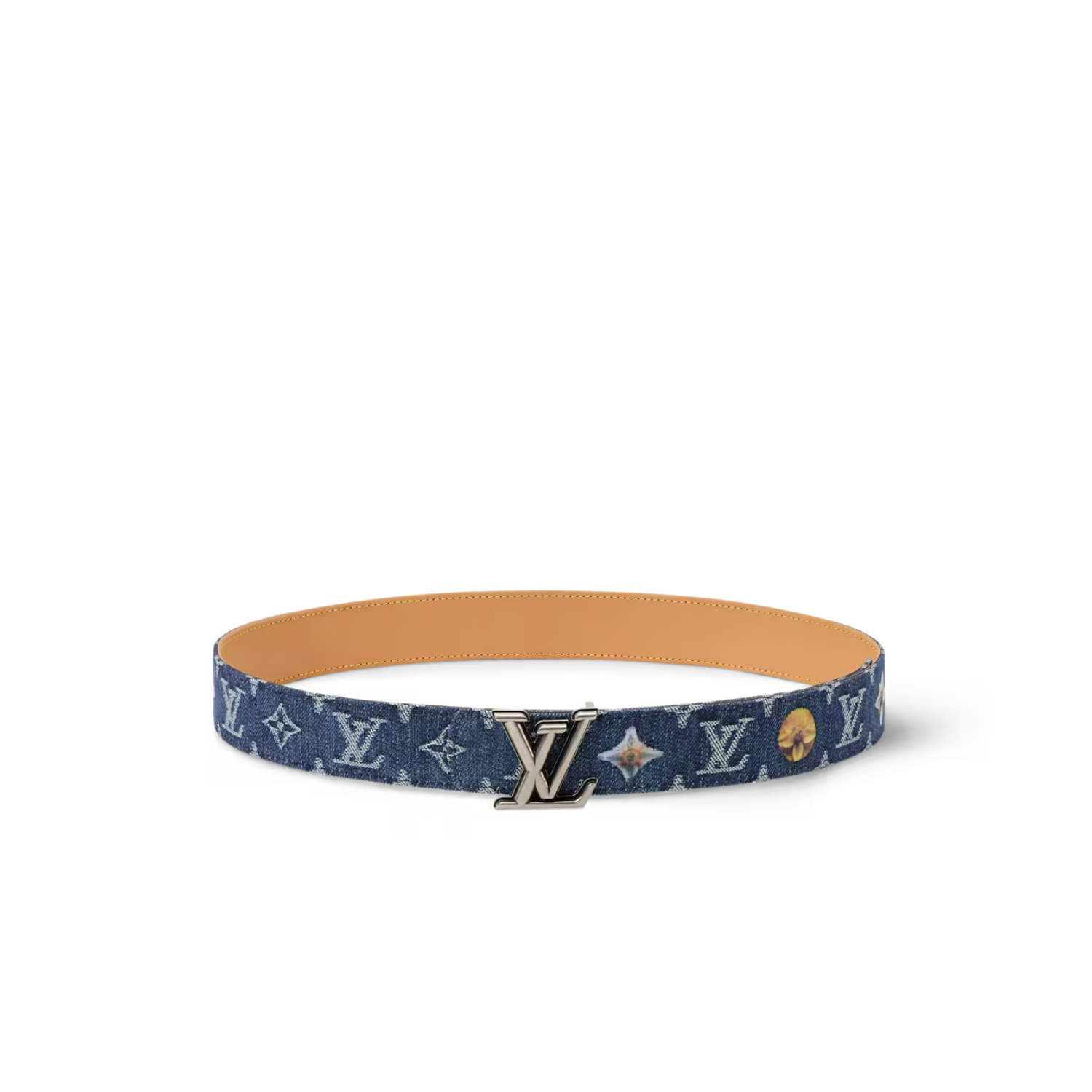 Louis-Vuitton-LV-Dimension-Monogram-Denim-Flower-35mm-Reversible-Belt-M4634U-1.png Louis Vuitton Dimension Monogram Denim Flower 35mm Reversible Belt Blue For Men M4634U - Image 1