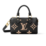 Louis Vuitton Nano Speedy Top Handle Bag 6.3in/ 16cm Black/ Beige Monogram Empreinte Gold Hardware For Women