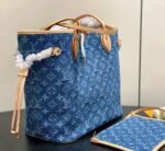 Louis Vuitton Neverfull MM Tote Bag 12.2in/ 31cm Blue Denim Gold Hardware For Women M13192 - Image 4