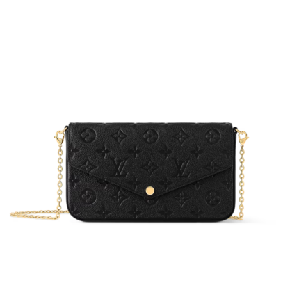 Louis Vuitton Pochette Felicie Shoulder Bag  8.3in/ 21cm Black Monogram Empreinte Gold Hardware For Women M82477