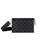 Louis Vuitton Pochette Gaston Wearable Wallet Shoulder Bag 8.7in/ 22cm Black Monogram Eclipse Canvas Silver Hardware For Men M81124