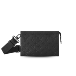 Louis Vuitton Pochette Gaston Wearable Wallet Shoulder Bag 8.7in/ 22cm Black Monogram Shadow Black Hardware For Men M81115