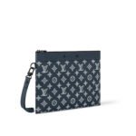 Louis Vuitton Pochette To Go Pouch 11.8in /30cm Ink Blue/ White Black Hardware For Men M83382 - Image 4
