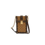Louis Vuitton Pochette Trunk Verticale Shoulder Bag 6.9in/ 17.5cm Brown Monogram Canvas Gold Hardware For Women M67873