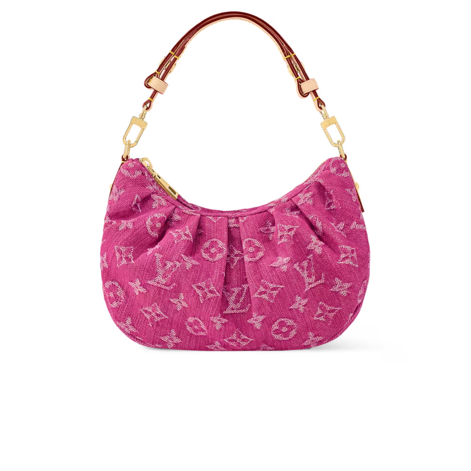 Louis-Vuitton-Pochette-Valley-Shoulder-Bag-Fuchsia-Denim-For-Women-M28327-1.png Louis Vuitton Pochette Valley Handbag 8.3in/ 21cm Denim Fuchsia Gold Hardware For Women M28327 - Image 1