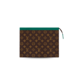 Louis Vuitton Pochette Voyage MM Pouch 10.6in/ 27cm Borneo Green Monogram Macassar Canvas Silver Hardware For Men M12816