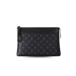 Louis Vuitton Pochette Voyage Souple Pouch 11.8in/ 30cm Black Monogram Eclipse Balck Hardware For Men M82543