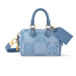 Louis Vuitton Speedy 18 Bandouliere Top Handle Bag 7.1in/ 18cm Denim Blue Gold Hardware For Men N00208