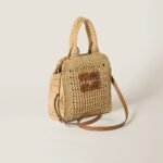 Miu Miu Raffia-Effect Woven Tote Bag Beige For Women 22.5cm/8.9in - 5BA283_ADO1_F0A5T_V_OOO - Image 2