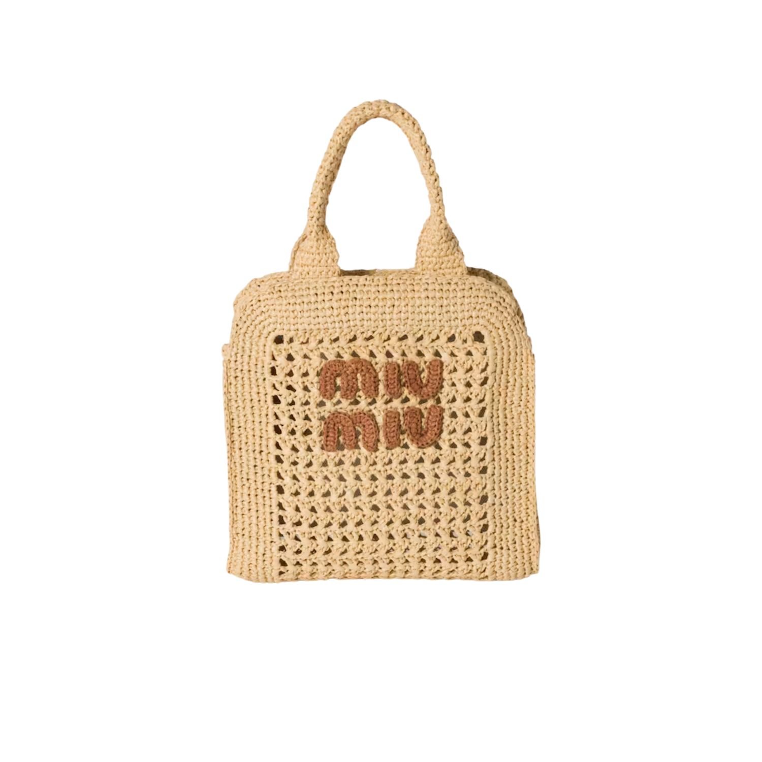 Miu-miu-Raffia-effect-woven-tote.jpg Miu Miu Raffia-Effect Woven Tote Bag Beige For Women 22.5cm/8.9in - 5BA283_ADO1_F0A5T_V_OOO - Image 1