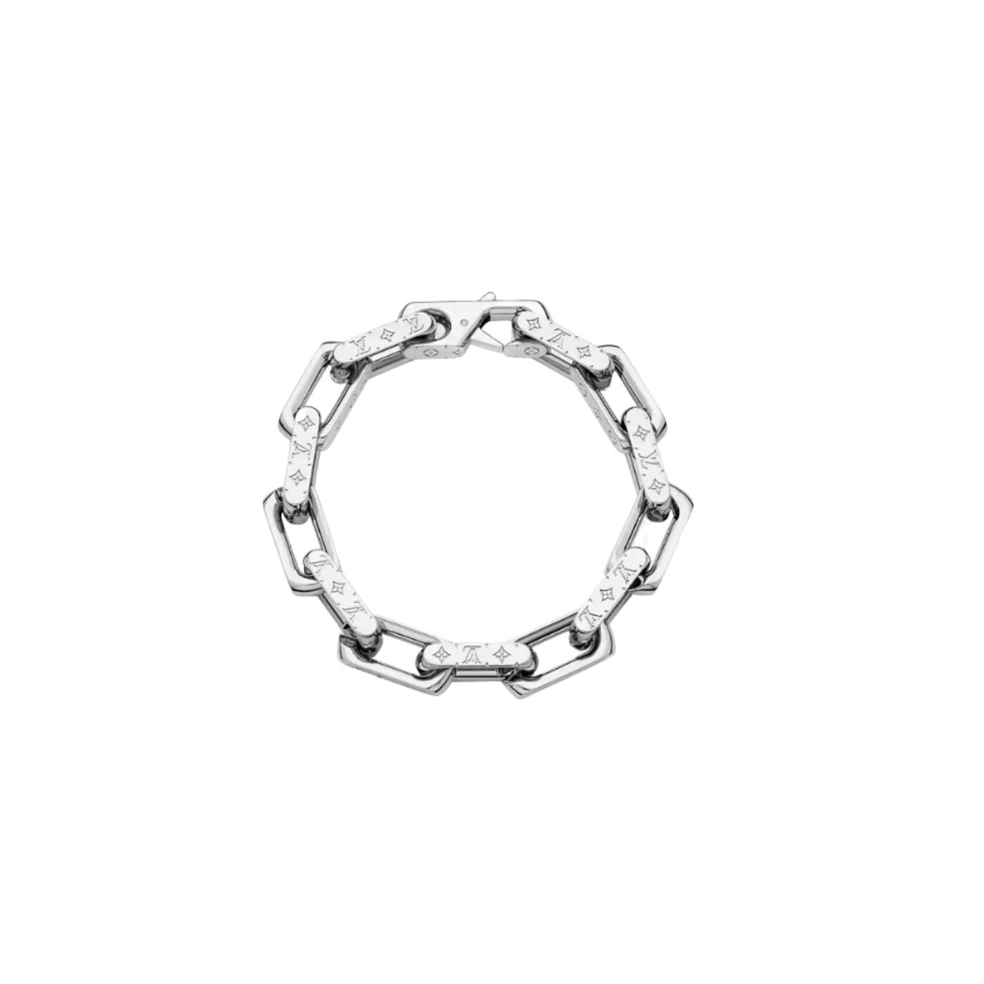 xr:d:DAFjiWN97Gg:227,j:47730980188,t:23052308 Louis Vuitton Monogram Chain Bracelet Silver Tone For Men M00308 - Image 1