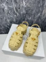 Prada Monolith Crochet Cage Sandals Yellow For Women - Image 6