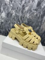 Prada Monolith Crochet Cage Sandals Yellow For Women - Image 5