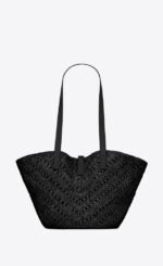 Saint Laurent Panier Small In Raffia And Vegetable-Tanned Black For Women 15 Inches/ 38 Cm 751240GAADP1000 - Image 4