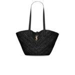 Saint Laurent Panier Small In Raffia And Vegetable-Tanned Black For Women 15 Inches/ 38 Cm 751240GAADP1000