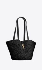 Saint Laurent Panier Small In Raffia And Vegetable-Tanned Black For Women 15 Inches/ 38 Cm 751240GAADP1000 - Image 2