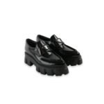 Prada Monolith Brushed Loafers Black For Women 2.4in/60mm PRD