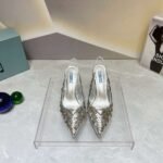 Prada Slingback Spike Pumps Silver For Women - Image 4