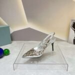 Prada Slingback Spike Pumps Silver For Women - Image 5