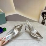 Prada Slingback Spike Pumps Silver For Women - Image 3