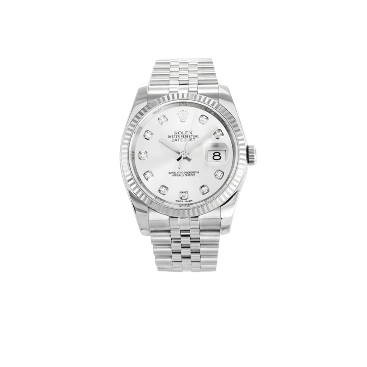 Rolex-Datejust-Diamond-Watch-Silver-Toned-White-Dial-36mm-For-Men-1.jpg Rolex Datejust Diamond Watch Silver Toned White Dial 36mm For Men - Image 1