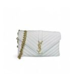 Saint Laurent College Medium Chain Bag White Gold Toned Hardware 600279BRM079207