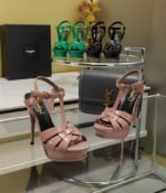 Saint Laurent Tribute Platform Sandals In Patent Pink For Women - Image 8