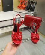 Saint Laurent Tribute Platform Sandals In Patent Red For Women - Image 8
