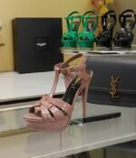 Saint Laurent Tribute Platform Sandals In Patent Pink For Women - Image 6