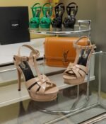 Saint Laurent Tribute Platform Sandals In Patent Beige For Women - Image 5