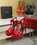 Saint Laurent Tribute Platform Sandals In Patent Red For Women - Image 6