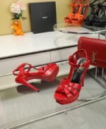 Saint Laurent Tribute Platform Sandals In Patent Red For Women - Image 3
