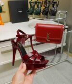 Saint Laurent Tribute Platform Sandals In Smooth Burgundy For Women - Image 6