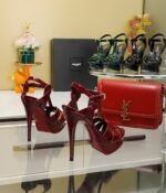 Saint Laurent Tribute Platform Sandals In Smooth Burgundy For Women - Image 3
