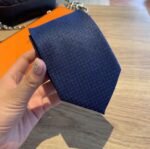 Hermes Tie 7 Faconnee New H Navy Blue For Men - Image 9