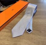 Hermes Tie 7 Faconnee New H Grey For Men - Image 9