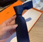 Hermes Tie 7 Faconnee New H Navy Blue For Men - Image 8