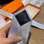 Hermes Tie 7 Faconnee New H Grey For Men - Image 7