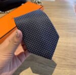 Hermes Tie 7 Faconnee New H Navy Blue For Men - Image 4